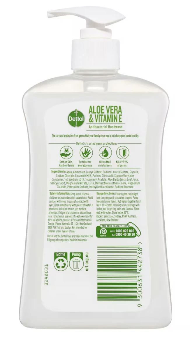 Dettol Antibacterial Hand Wash Aloe Vera & Vitamin E - 500mL - Image 2