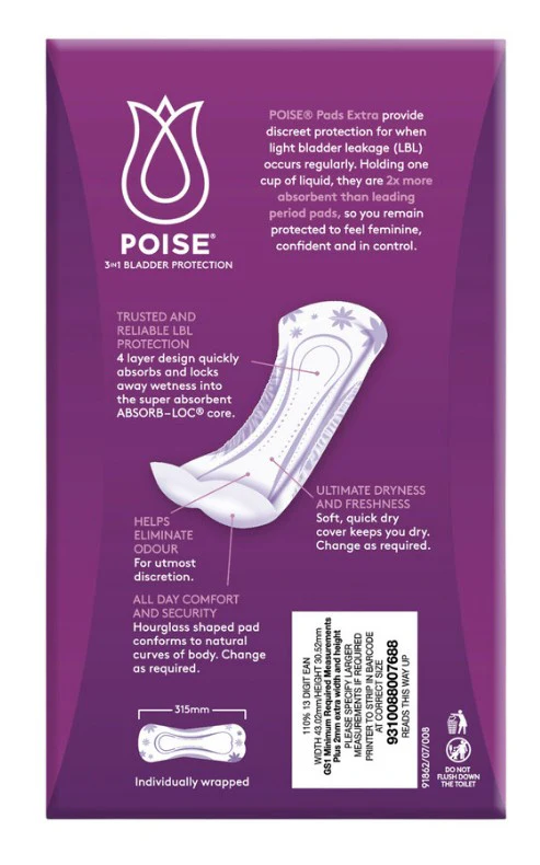 Poise Extra Pads - 12 Pack - Image 2