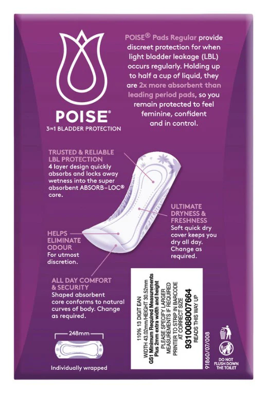 Poise Regular Pads - 16 Pack - Image 2