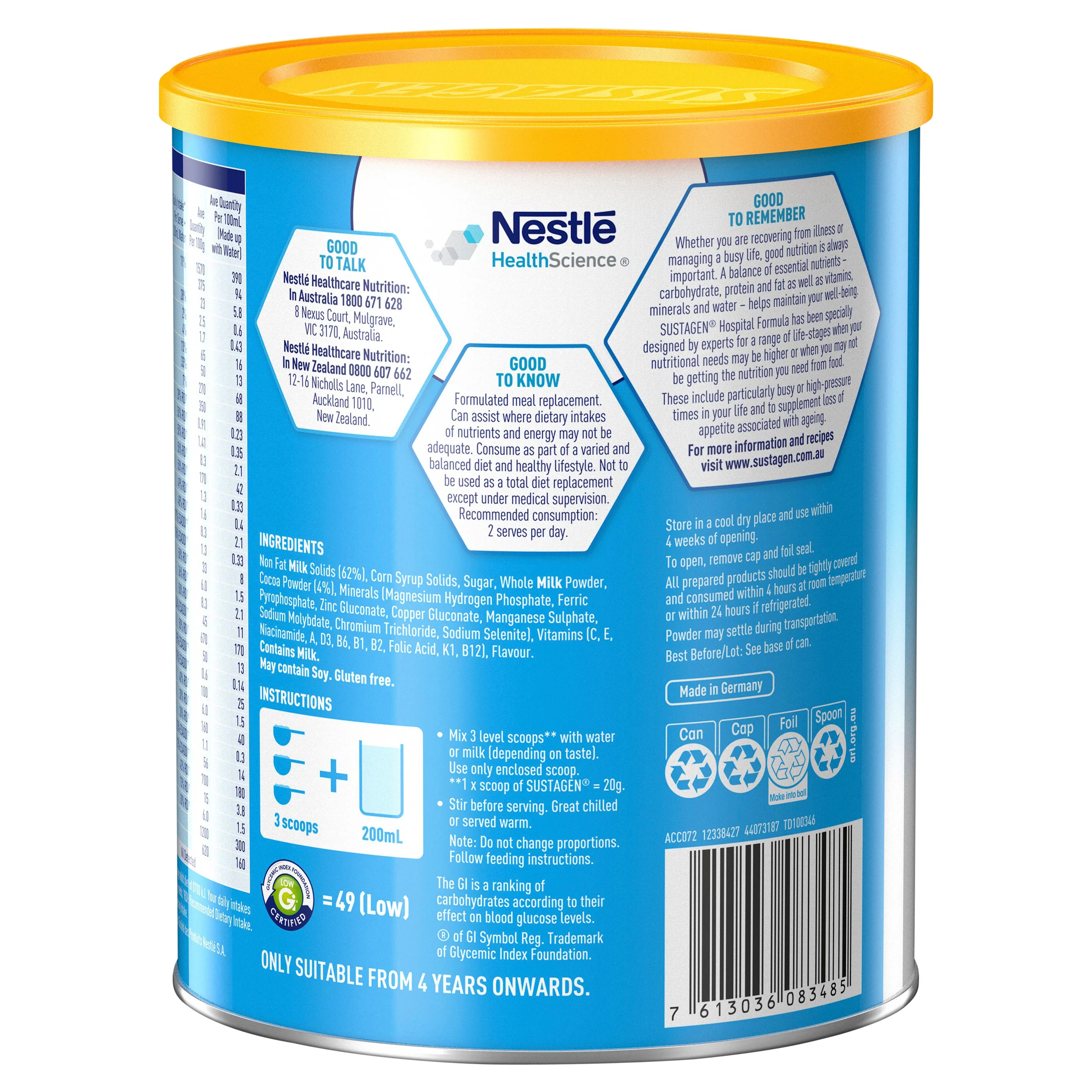 SUSTAGEN Hospital Formula (Chocolate) 840g - Image 3