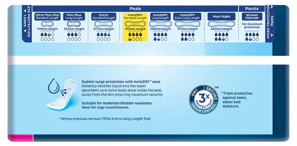 TENA Pads InstaDRY Standard Length 310x121mm 295ml - 10 Pack - Image 7