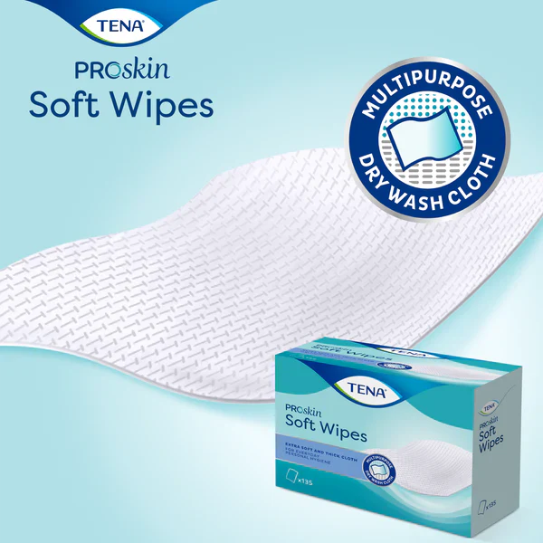 TENA PROskin Soft Dry Wipes - 19 x 30cm - 135 Pack